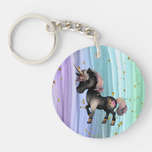Black Unicorn Purple Pink Tail Keychain