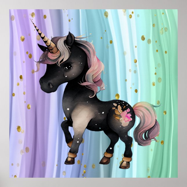 Black Unicorn Purple Pink Tail  Poster (Front)
