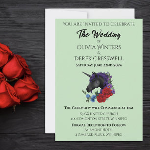 Black Unicorn Purple Red Sage Flowers Invitation