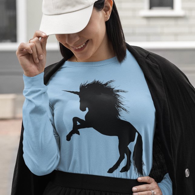 Black Unicorn Silhouette Animal Womens Long Sleeve T-Shirt (Black Unicorn Silhouette Animal Womens Long Sleeve T-Shirt)