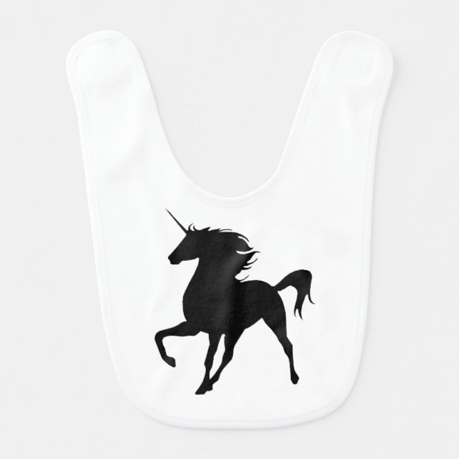 Black Unicorn Silhouette Baby Bib (Front)