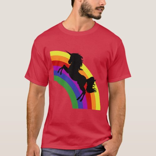 Black Unicorn Silhouette Rainbow Mens Dark Shirt
