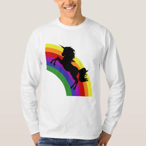 Black Unicorn Silhouette Rainbow Mens Long Sleeve T_Shirt