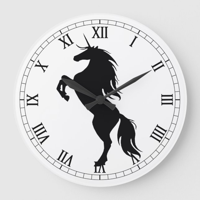 Black Unicorn Silhouette Roman Numeral Clock (Front)