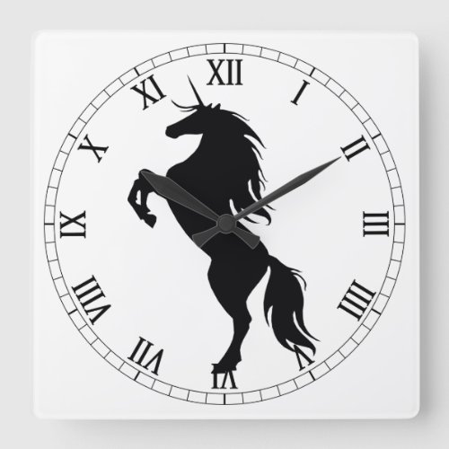 Black Unicorn Silhouette Roman Numeral Clock