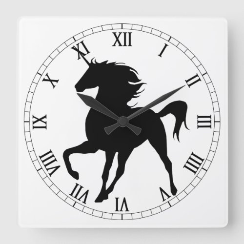 Black Unicorn Silhouette Roman Numeral Clock