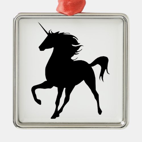 Black Unicorn Silhouette Square Ornament