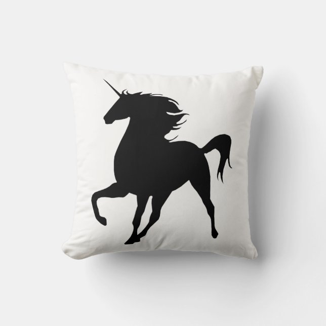 Black Unicorn Silhouette Throw Pillow (Front)