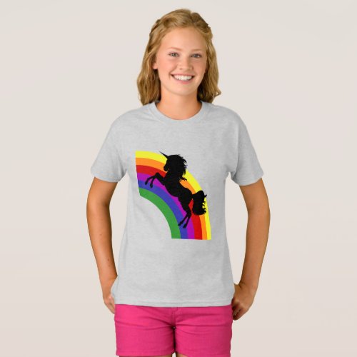 Black Unicorn Silhouette with Rainbow Girls Shirt