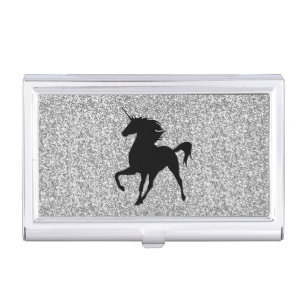 Black Unicorn Silver Glitter Business Card Holder