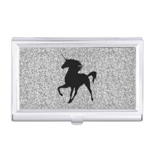 Black Unicorn Silver Glitter Business Card Holder
