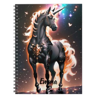 Black Unicorn With Gold Mane Custom Name Script Notebook