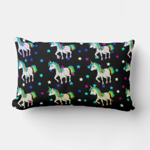 Black Unicorns & Star Print Lumbar Pillow