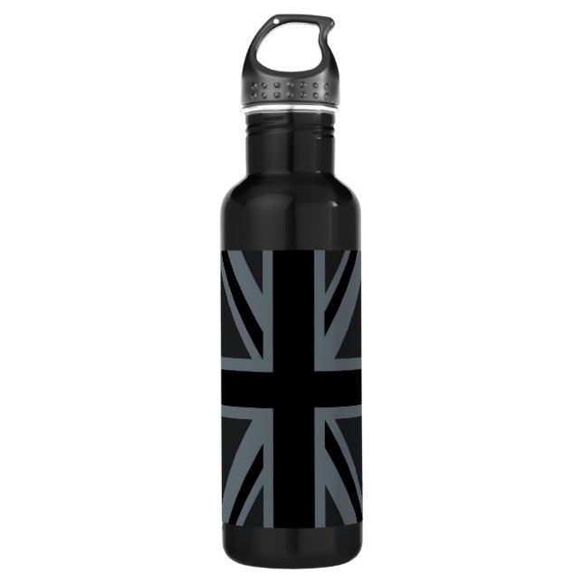 Black Union Jack British Flag Design Customize it Water Bottle (Front)