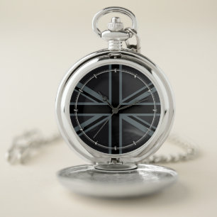 Black Union Jack Flag Design Decor Pocket Watch