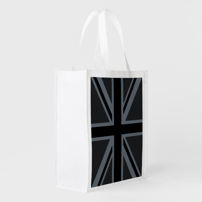 Black Union Jack Flag Design Decor Reusable Grocery Bag (Back Side)