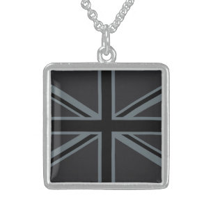 Black Union Jack Flag Design Sterling Silver Necklace