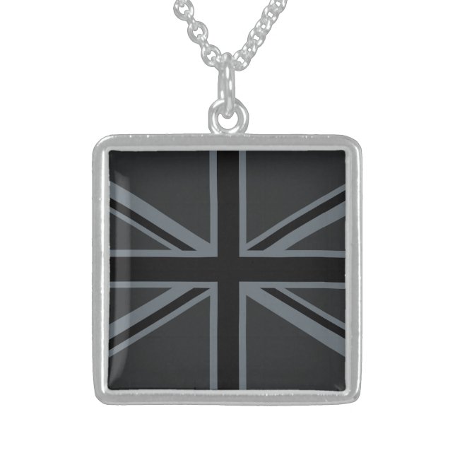 Black Union Jack Flag Design Sterling Silver Necklace (Front)