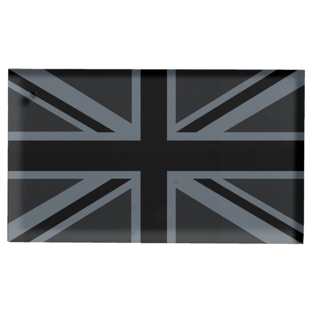 Black Union Jack Flag Design Table Card Holder (Front)