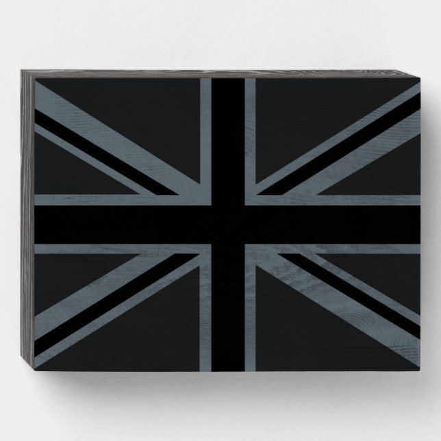 Black Union Jack Flag Design Wooden Box Sign (Front Horizontal)