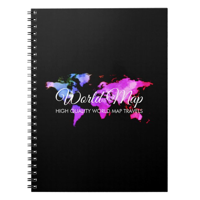 Black Unique World Map Trip Globe Travel Agent Notebook (Front)