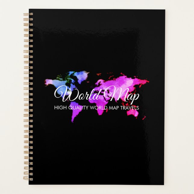 Black Unique World Map Trip Globe Travels Agent Planner (Front)