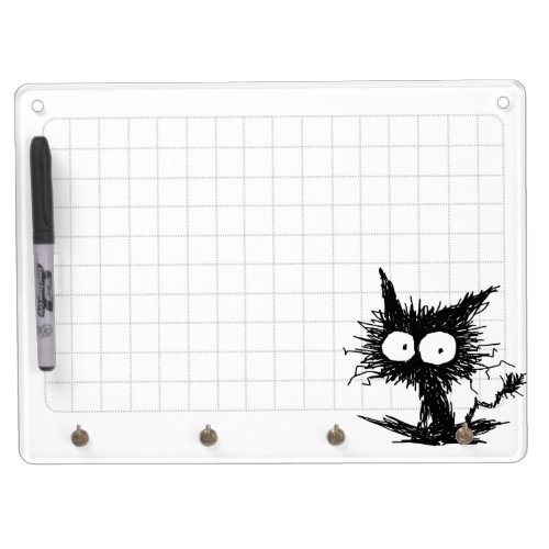 Black Unkempt Kitten GabiGabi Grid White Dry Erase Board With Keychain Holder