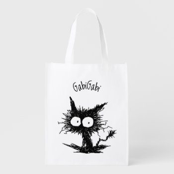Black Unkempt Kitten Gabigabi Grocery Bag by GabiGabi at Zazzle