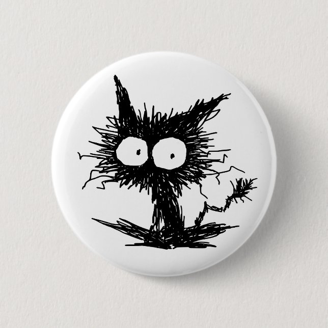 Black Unkempt Kitten GabiGabi Pinback Button (Front)