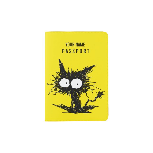 Black Unkempt Kitten Yellow Passport Holder (Front)