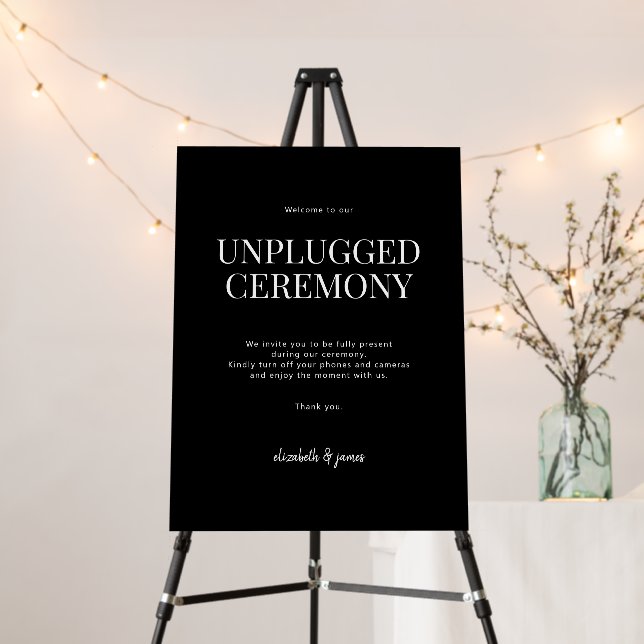 Black Unplugged Wedding Ceremony Welcome Sign (In Situ (Stand))