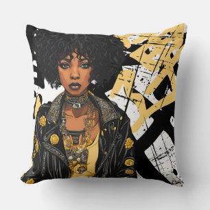 BLACK URBAN BEAUTY ROCK ROLL LEATHER JACKET REBEL THROW PILLOW