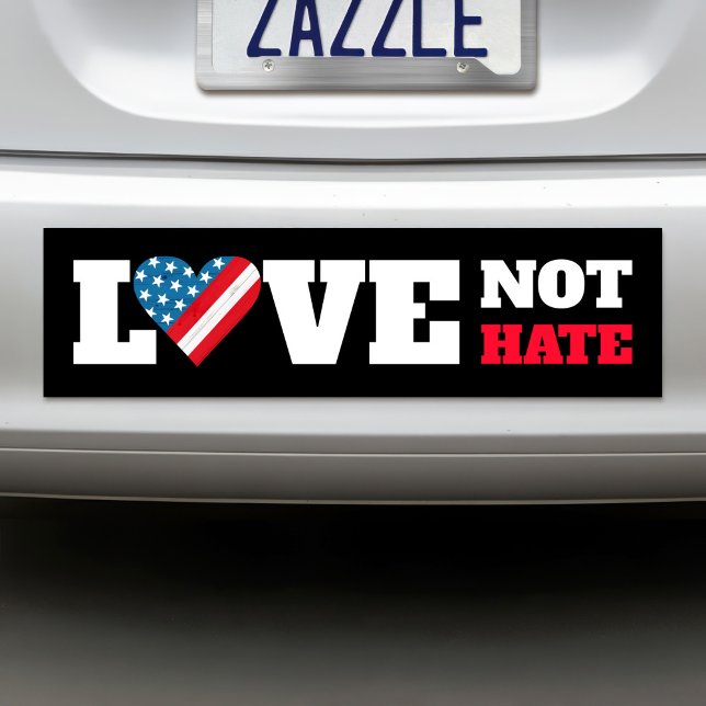 Black USA Flag Heart Love Not Hate Bold Rustic  Bumper Sticker (Creator Uploaded)