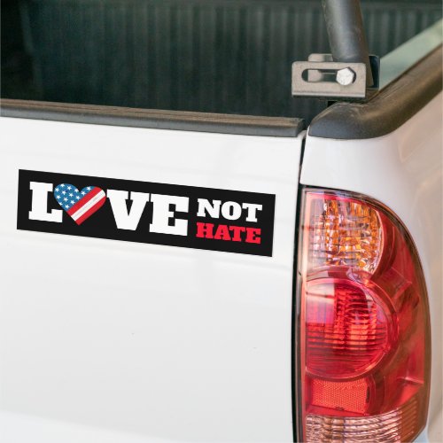Black USA Flag Heart Love Not Hate Bold Rustic  Bumper Sticker