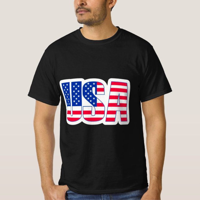 Black USA Flag-Themed T-Shirt (Front)