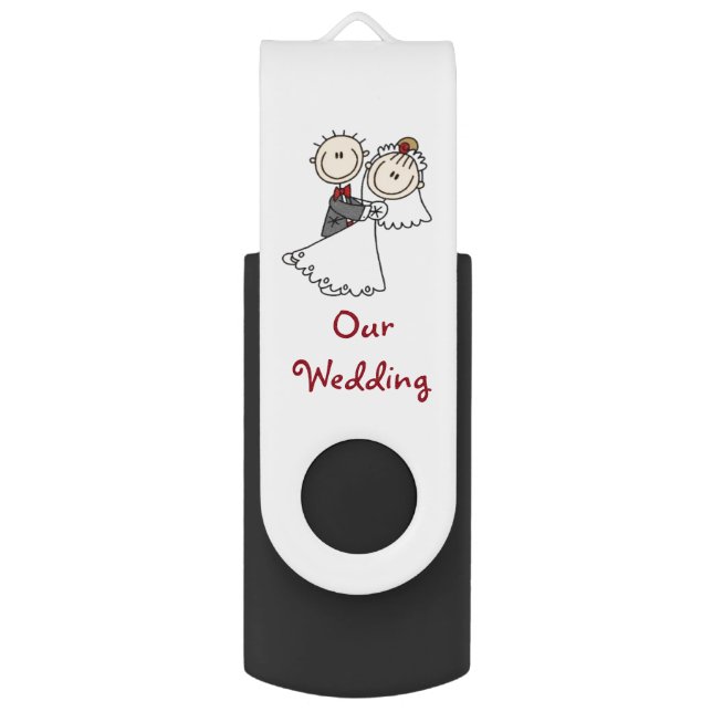 Black USB Flash Drive/Our Wedding Drive (Front Vertical)