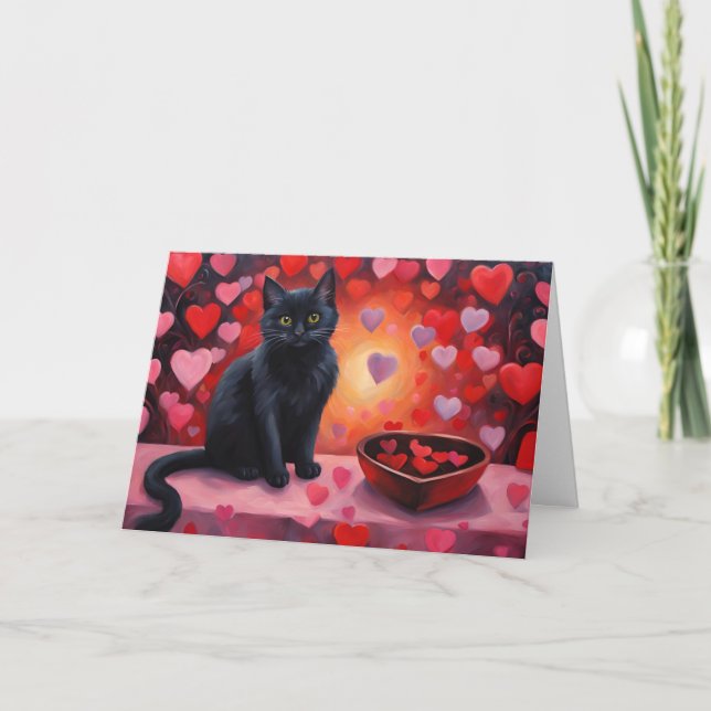 Black Valentine's Day Cat Holiday Card (Front)