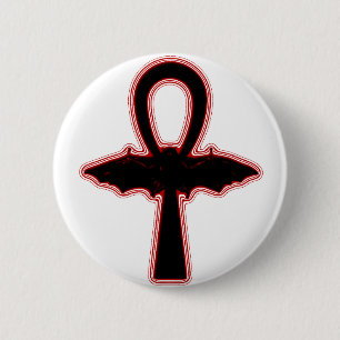 Black Vampire Bat Red Egyptian Goth Ankh Pinback Button