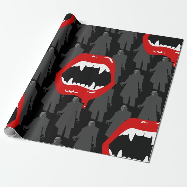 black vampire fangs nosferatu spooky black wrapping paper (Unrolled)