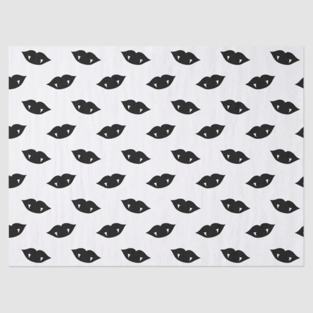 Black Vampire Lips and Teeth on White Decoupage Tissue Paper (Front)