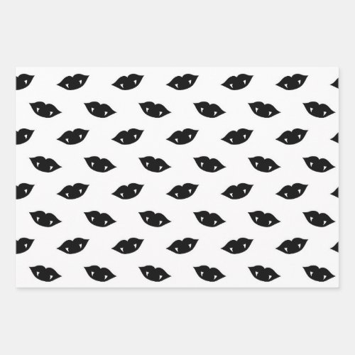 Black Vampire Lips and Teeth on White Wrapping Paper Sheets