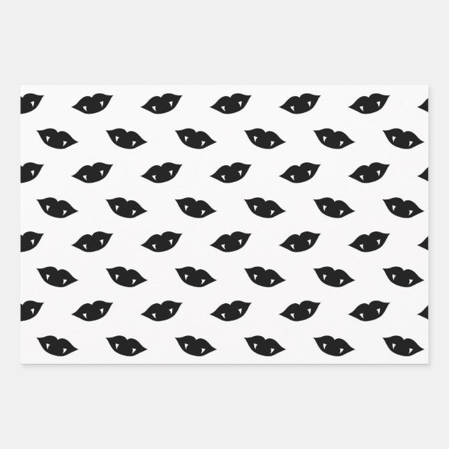 Black Vampire Lips and Teeth on White Wrapping Paper Sheets (Front)