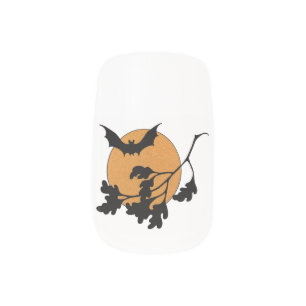 Black vampire orange moon white Halloween nails Minx Nail Art