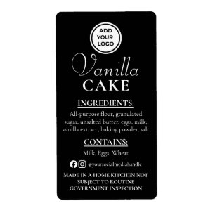 Black Vanilla Cake Cottage Law Ingredient Label