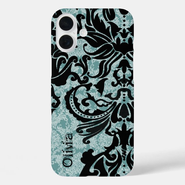 Black Vector Damask Vintage Blue Case-Mate iPhone Case (Back)