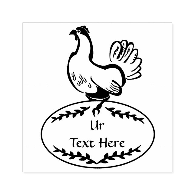 Black Vector Hen Monogram Rubber Stamp (Imprint)