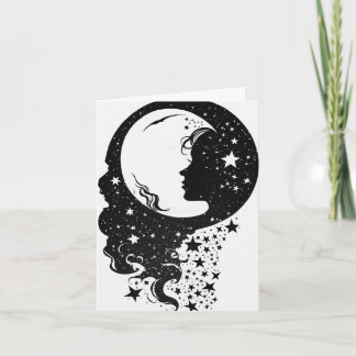 Black Vector Silhouette Lady Moon and Stars Card