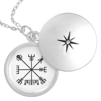 Black Vegvisir Sigil on White Locket Necklace