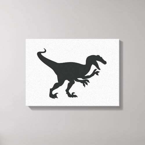 Black velociraptor dinosaur _ Choose back color Canvas Print