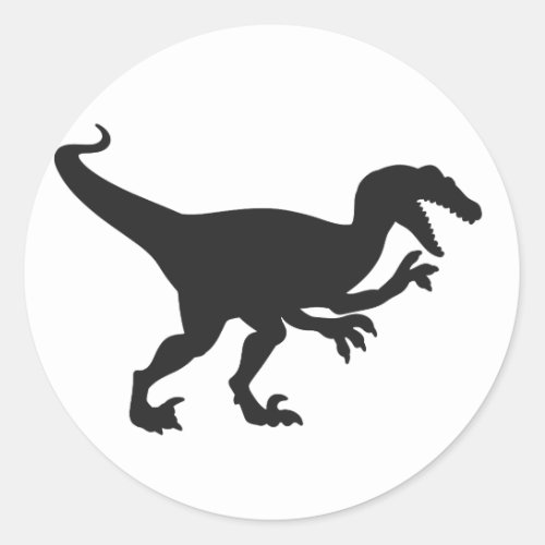 Black velociraptor dinosaur _ Choose back color Classic Round Sticker